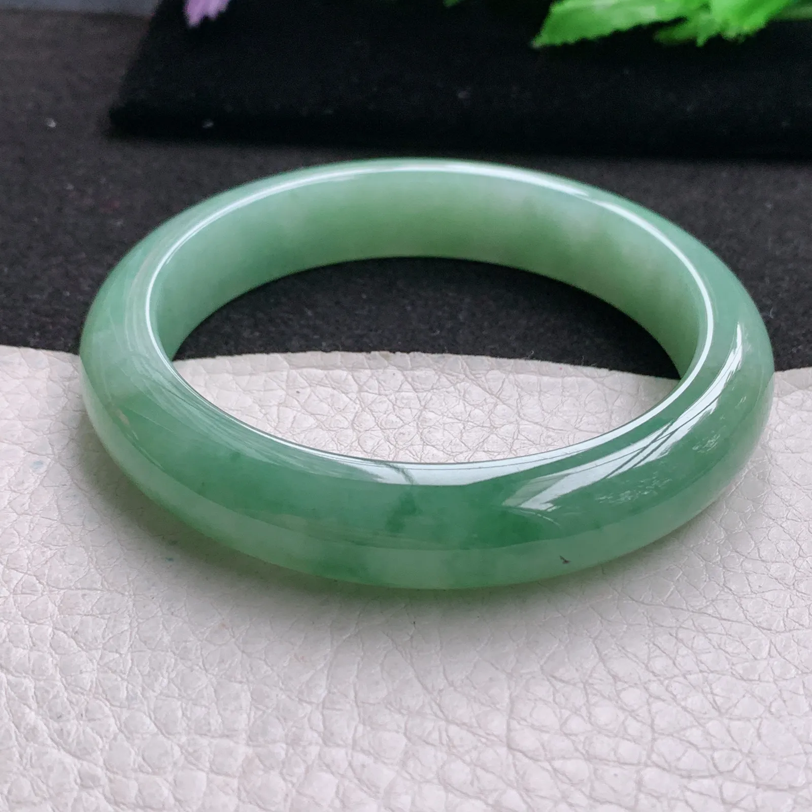 yh大圈口60*12.8*9平安镯 缅甸翡翠a货玉手镯半山水宽边玉手环