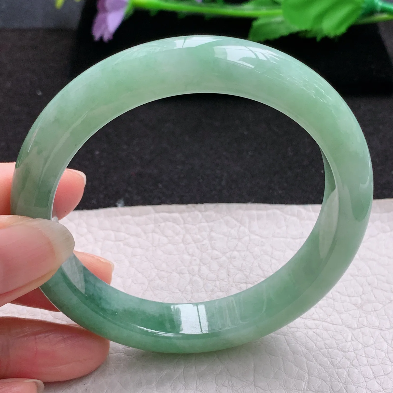 yh大圈口60*12.8*9平安镯 缅甸翡翠a货玉手镯半山水宽边玉手环