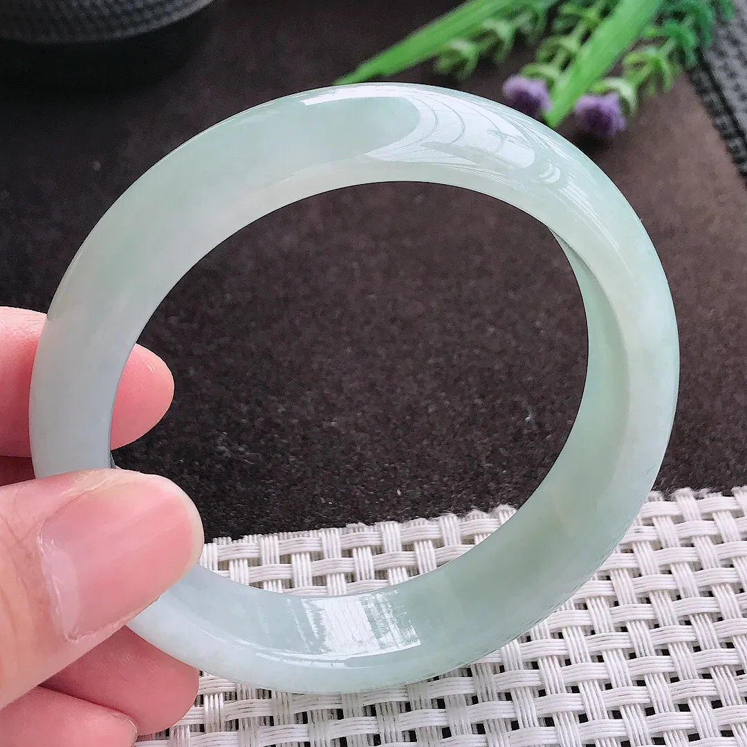 实拍A货翡翠57.5/14.8/8老坑冰胶水灵冰晴手镯宽边玉镯子轮胎镯