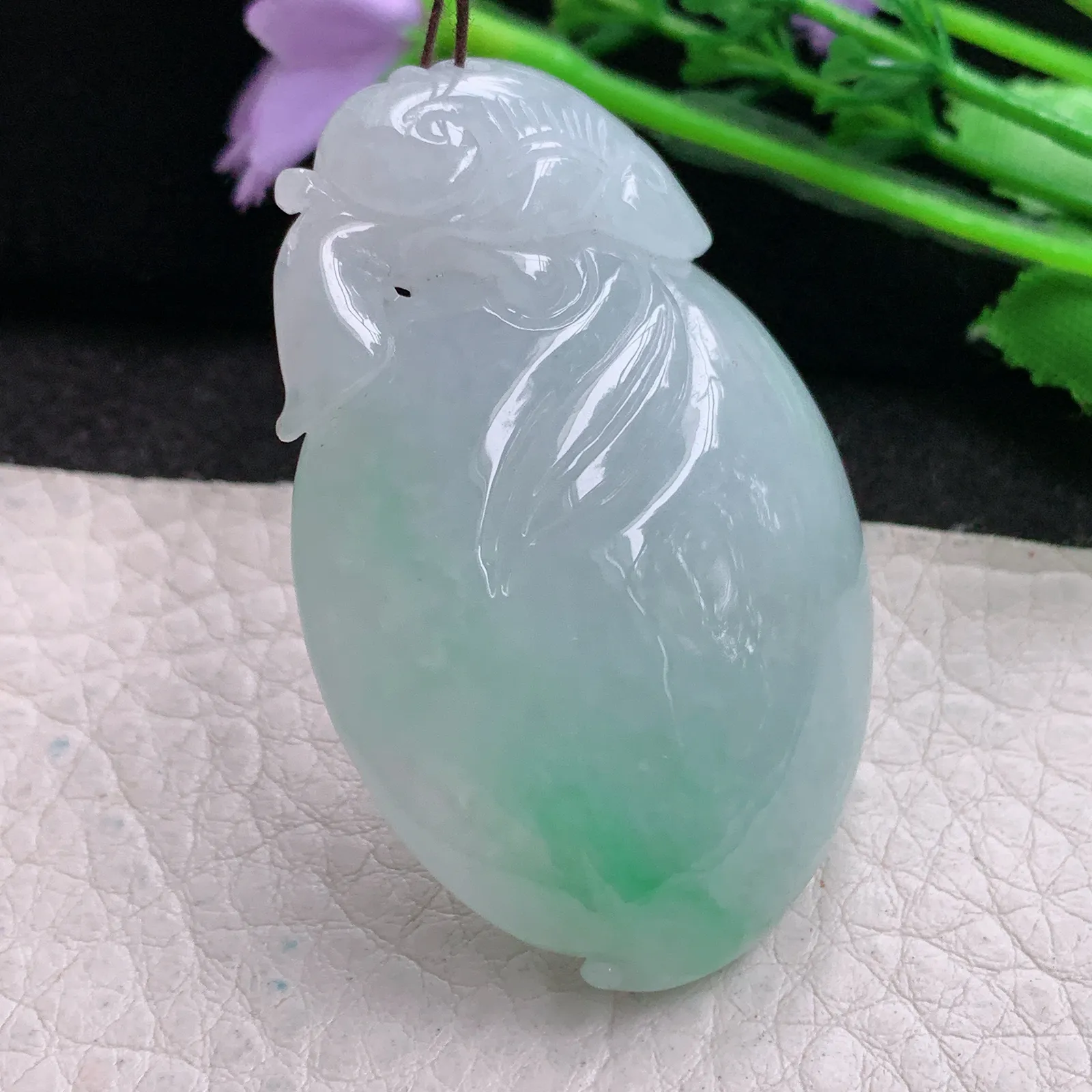 zen实拍51.3*35.5*12.6缅甸翡翠精美飘绿寿桃如意玉 福瓜项坠 玉挂件