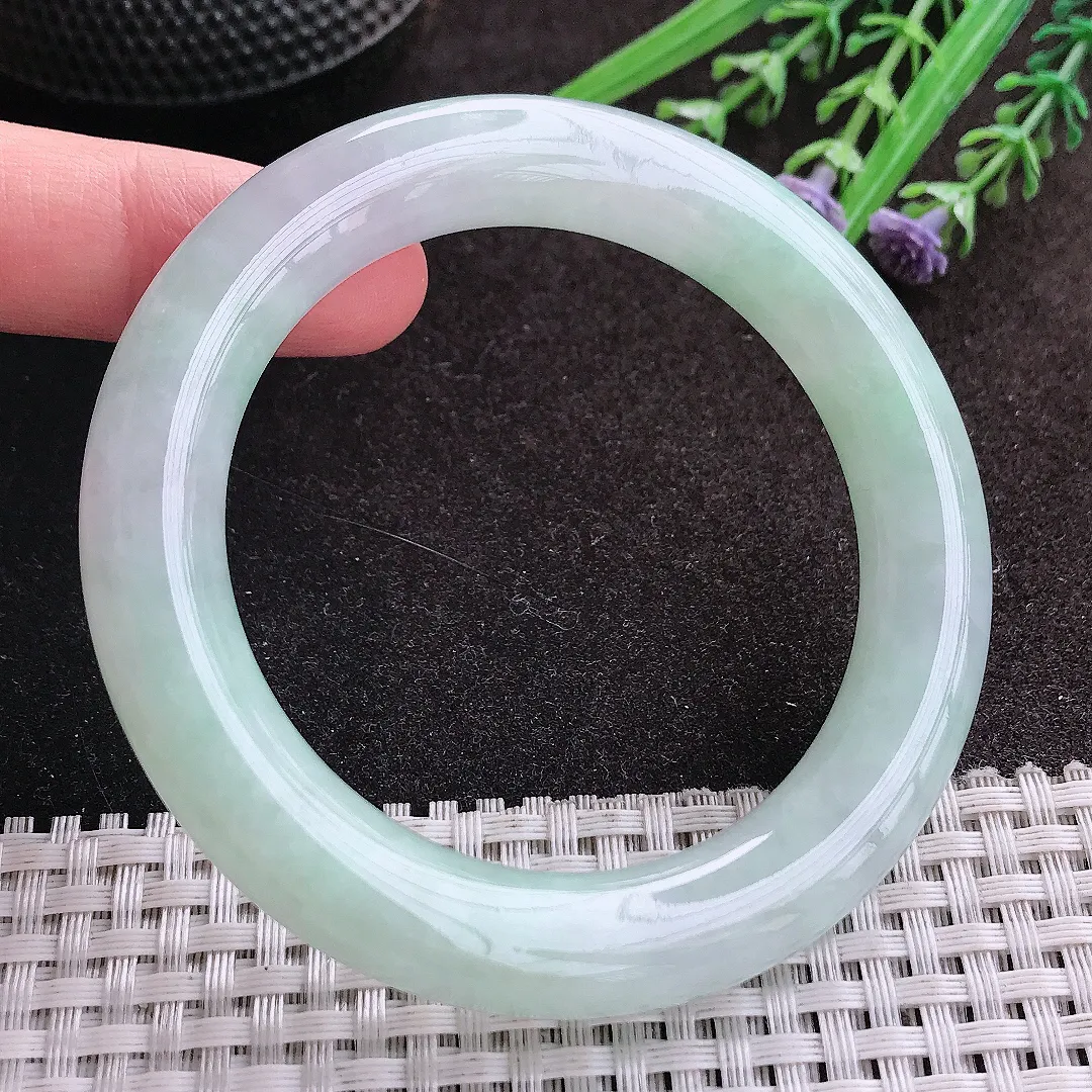 实拍A货翡翠55/10.9/11.1老坑冰胶水灵冰晴圆条手镯翡翠玉镯子