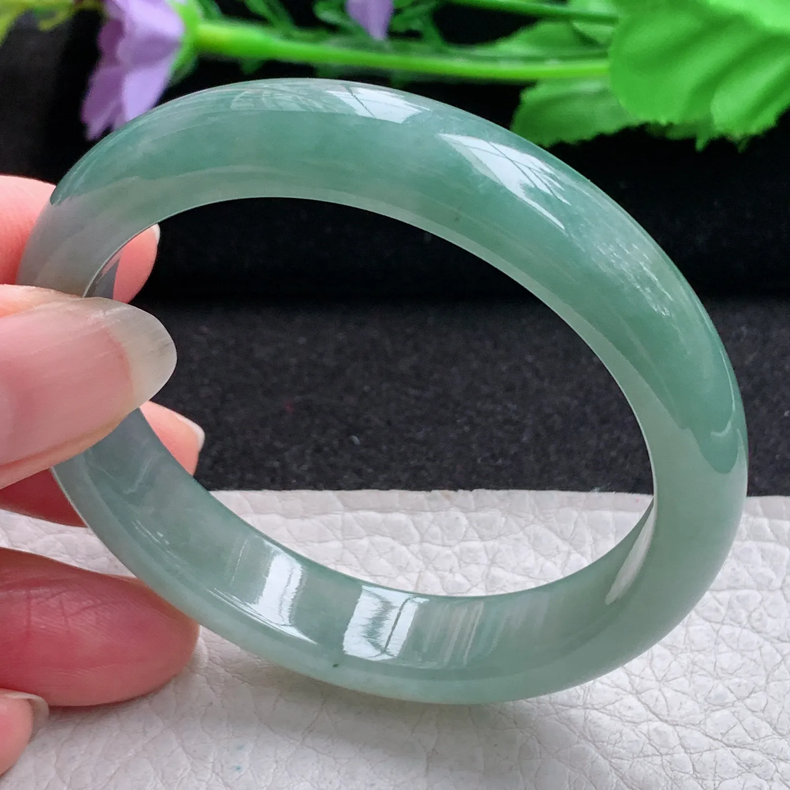 ee实拍53.5*50*12*7.4贵妃镯 缅甸翡翠精美冰油椭形宽边玉手镯 玉手环