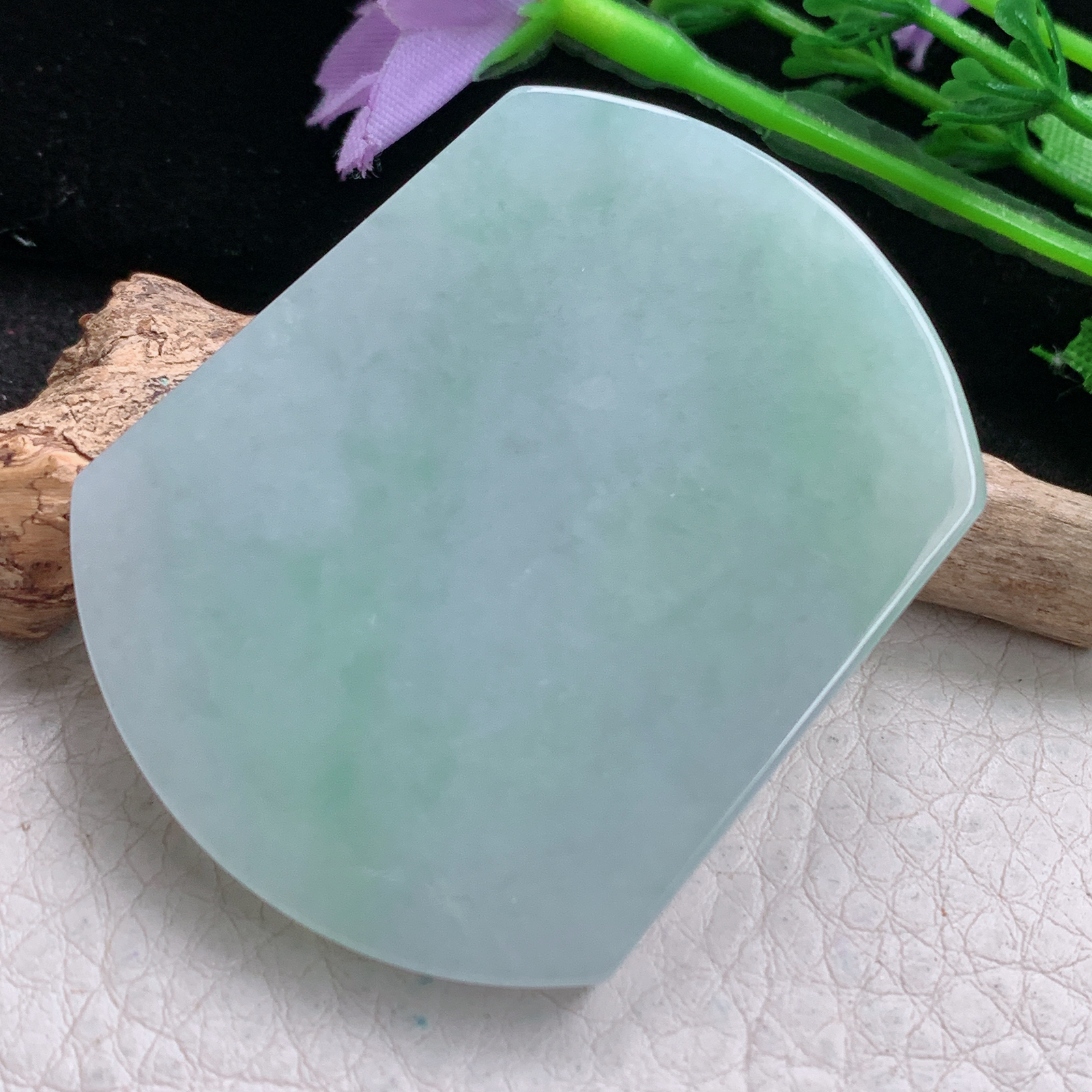 zen实拍52*40.5*5.5缅甸翡翠精美清新平安无事牌 素面牌玉项坠 玉挂件