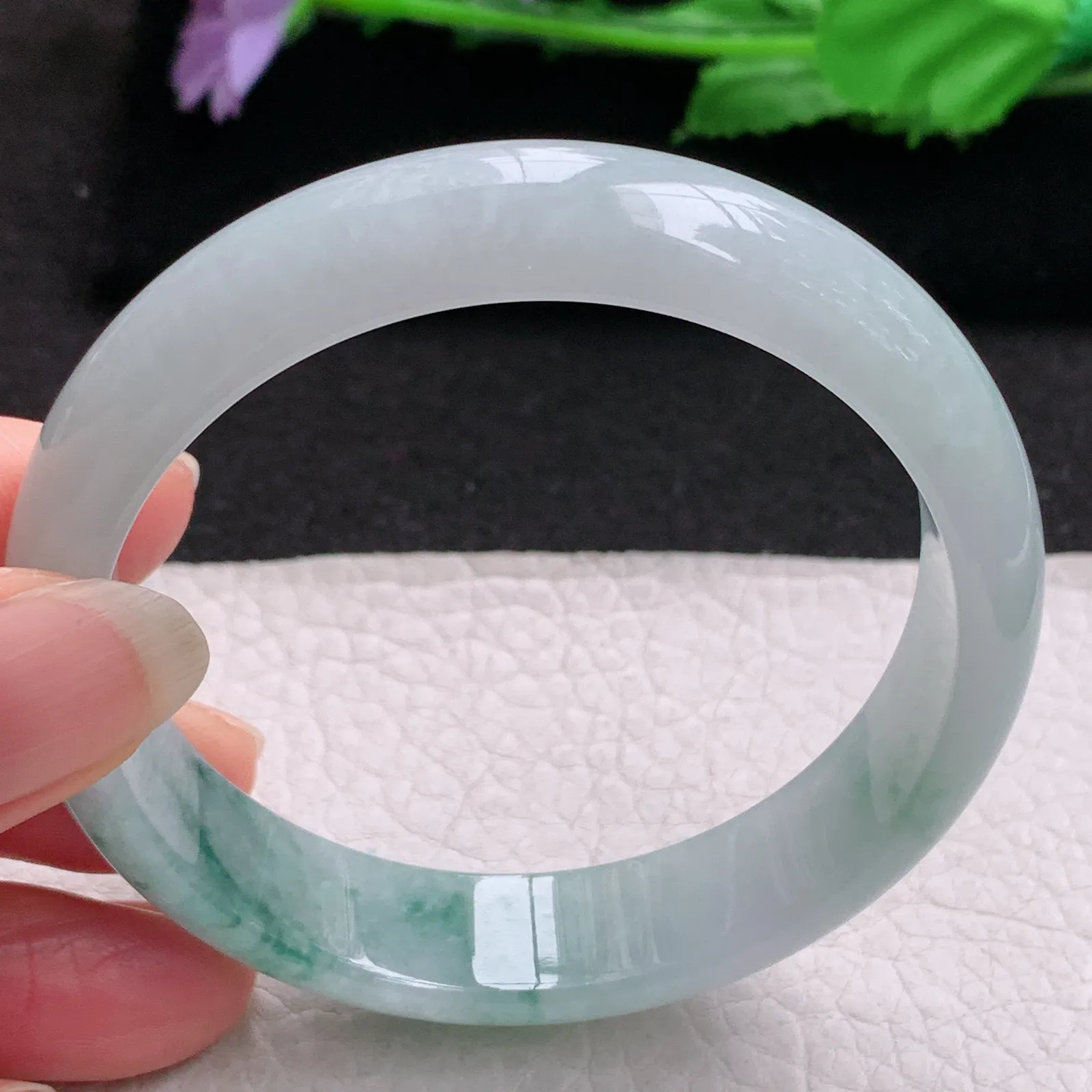 js实拍57.5*14*7平安镯 缅甸翡翠a货精美冰飘花宽边玉手镯 玉手环