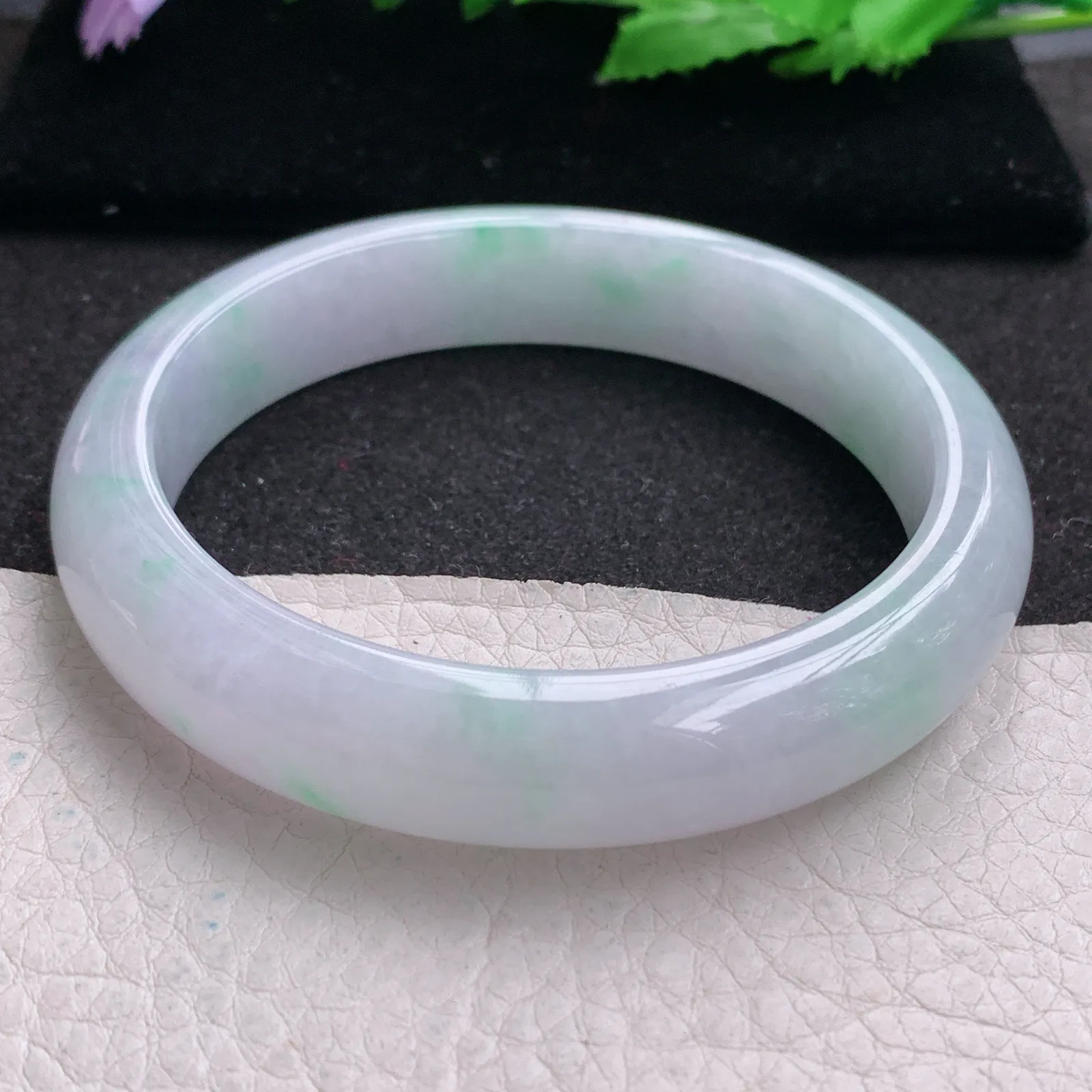 xd大圈口61*13*8.5平安镯 缅甸翡翠a货玉手镯淡春带彩宽边玉手环