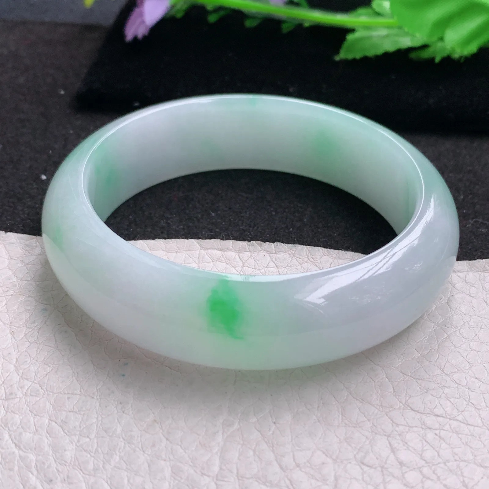 nr大圈口60*17.5*8.8轮胎镯 缅甸翡翠a货玉手镯冰飘阳绿大气宽边玉手环