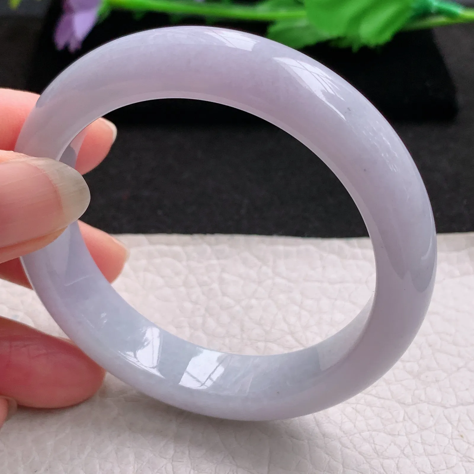 nr实拍53.5*12.5*8.3平安镯 缅甸翡翠a货玉手镯紫罗兰色水润宽边玉手环