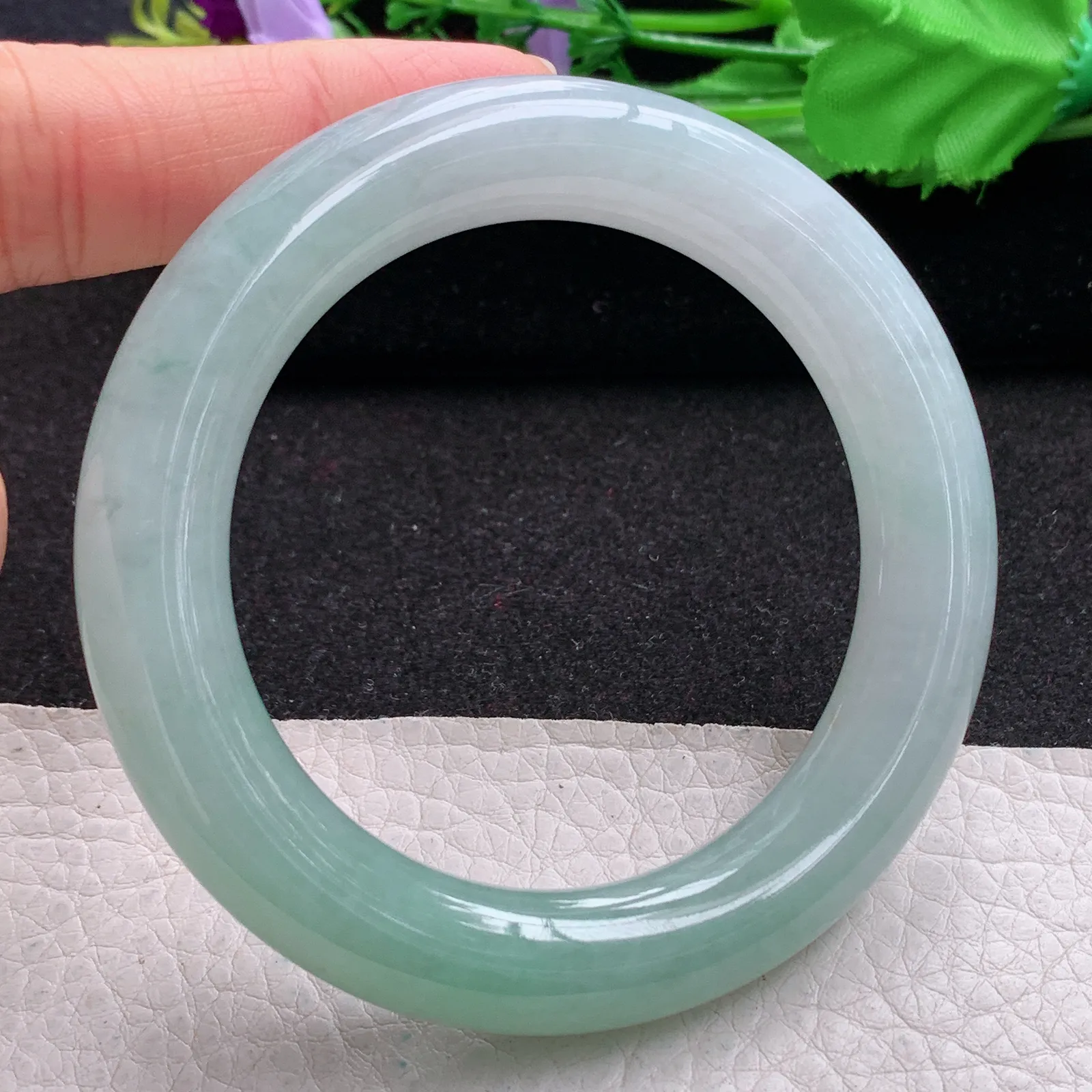 xd自然光54.5*11.5冰晴胖圆镯 缅甸翡翠a货玉手镯圆条玉手环