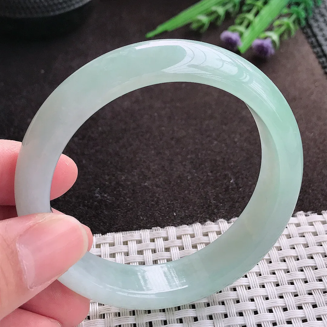 实拍A货翡翠57.5/14.8/8老坑冰胶水灵冰晴手镯宽边玉镯子轮胎镯