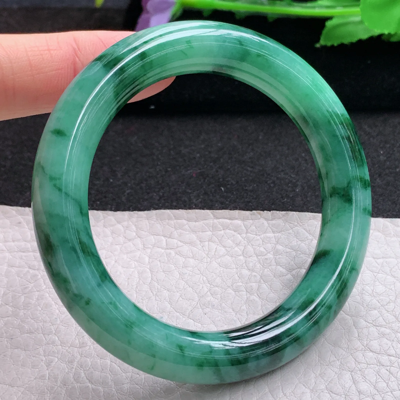 ss实拍54*11*10.6美人镯 缅甸翡翠a货玉手镯飘花圆条玉手环