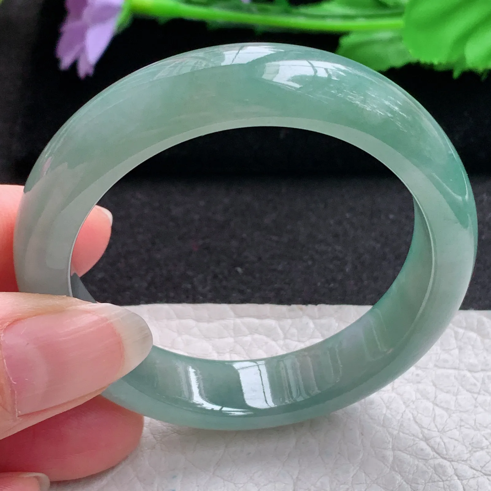 ee实拍53.5*50*12*7.4贵妃镯 缅甸翡翠精美冰油椭形宽边玉手镯 玉手环