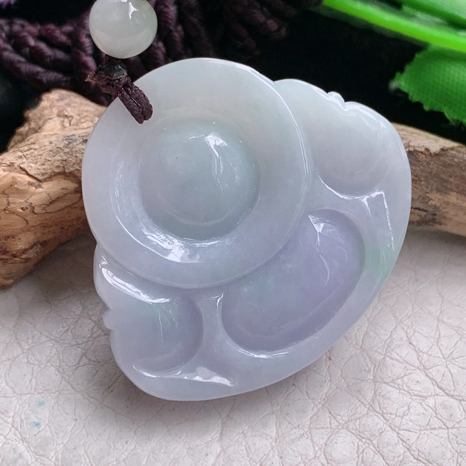 zen实拍33*36.8*11.3缅甸翡翠精美春带彩佛公 弥勒佛玉项坠 玉挂件