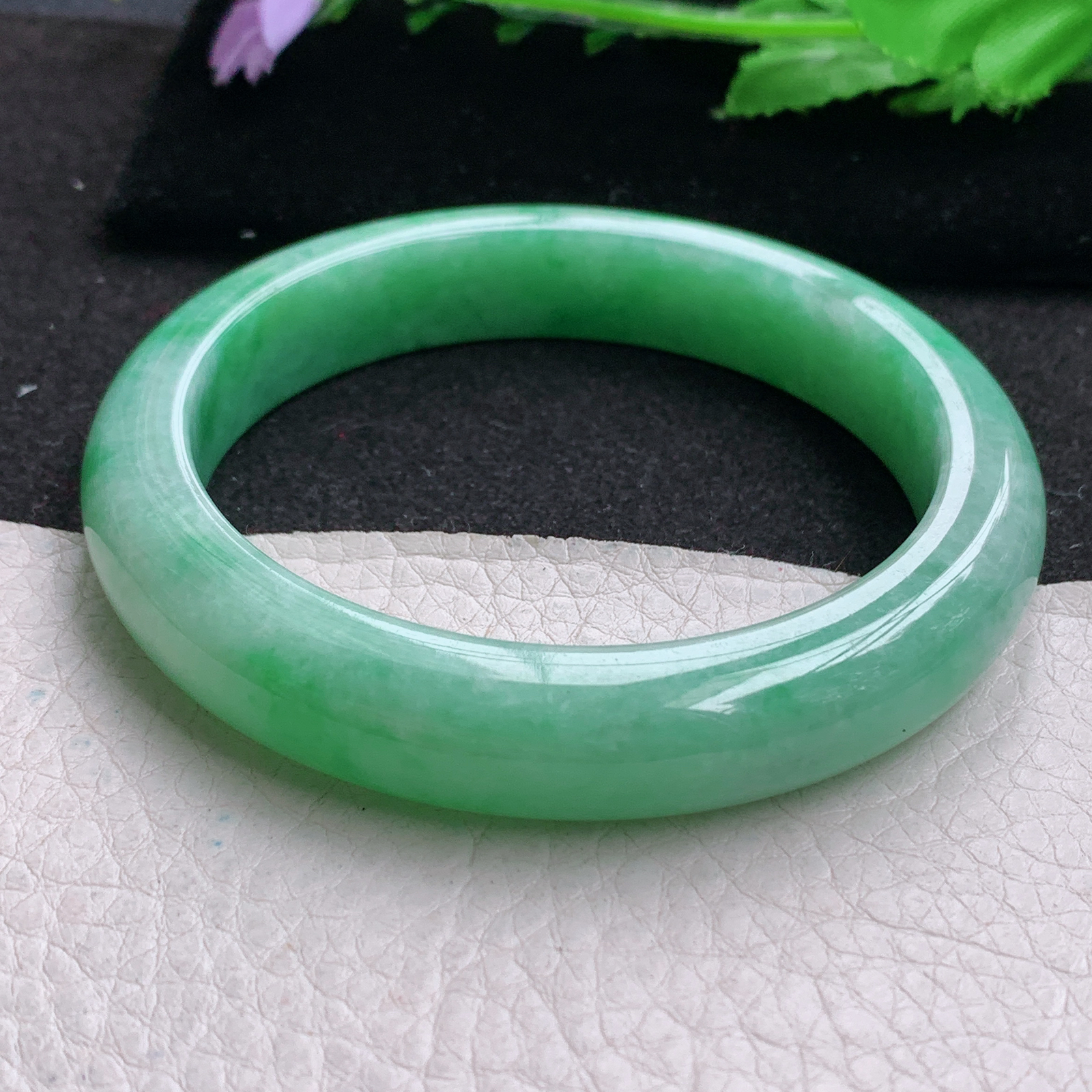 nr大圈口61.5*12.5*9.2平安镯 缅甸翡翠a货玉手镯满绿大气宽边玉手环