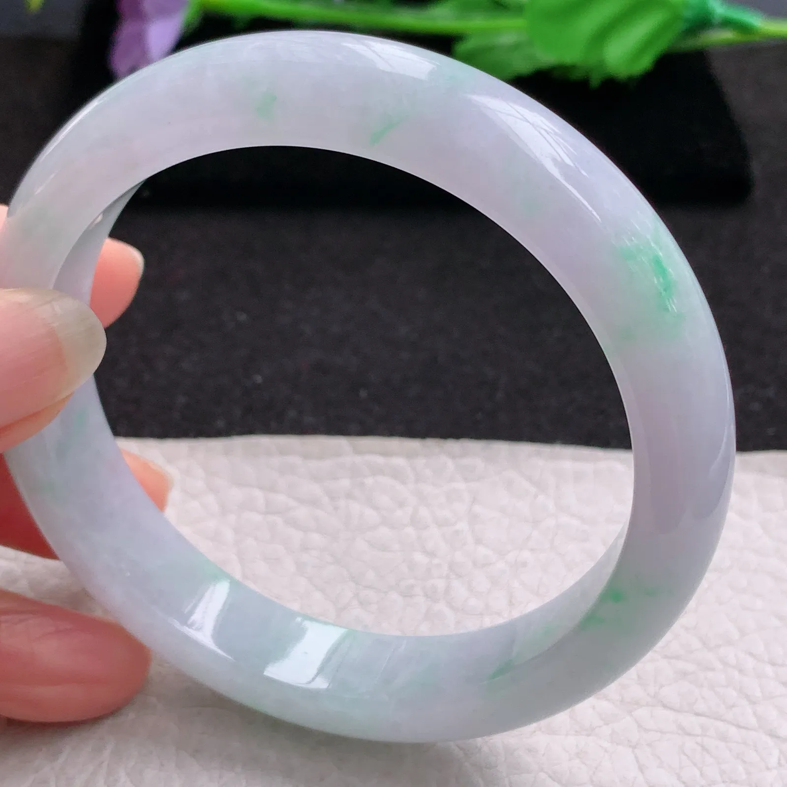 xd大圈口61*13*8.5平安镯 缅甸翡翠a货玉手镯淡春带彩宽边玉手环