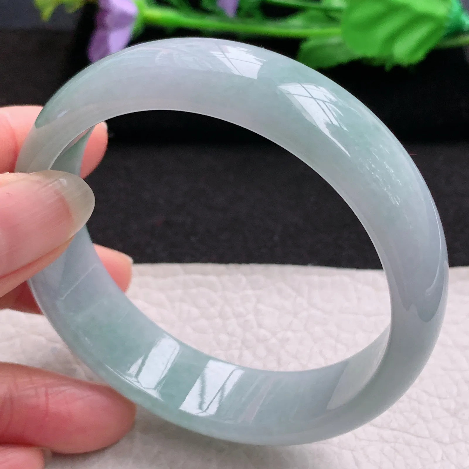 nr大圈口59*16.5*7轮胎镯 缅甸翡翠a货玉手镯清新大气宽边玉手环