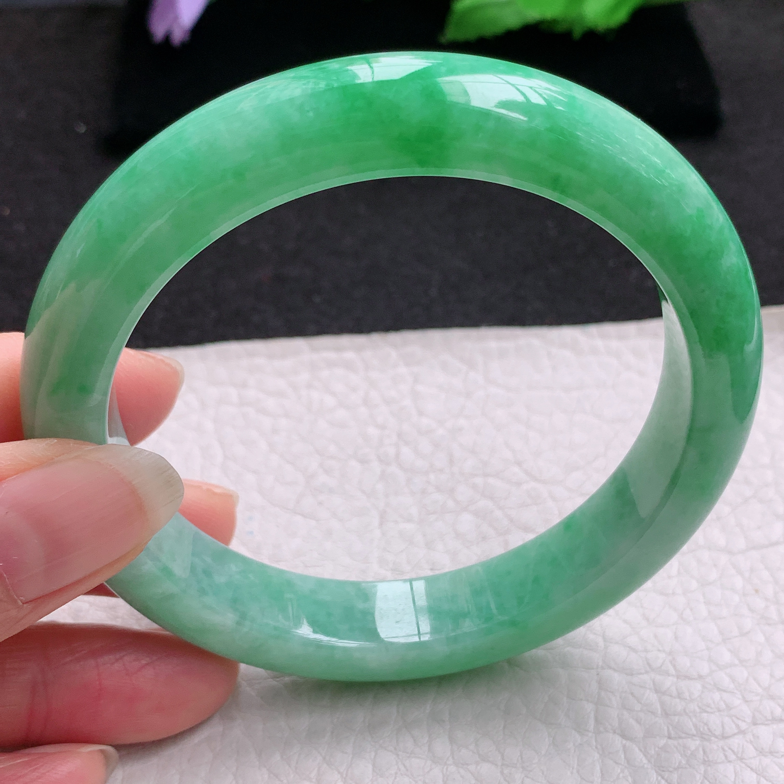 nr大圈口61.5*12.5*9.2平安镯 缅甸翡翠a货玉手镯满绿大气宽边玉手环