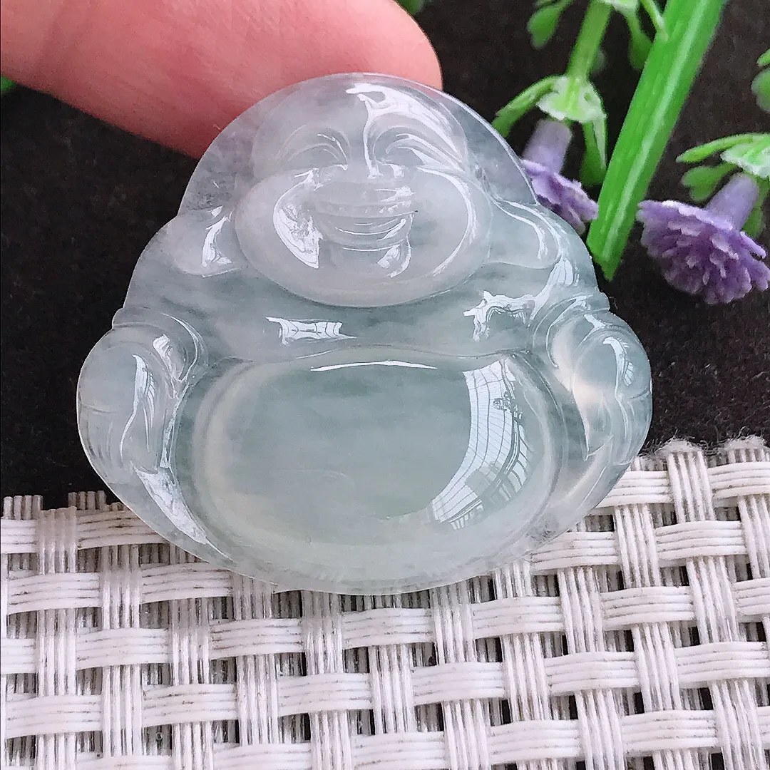 实拍A货翡翠33.6/36.8/5.9老坑冰胶果冻佛公吊坠翡翠玉佛挂件