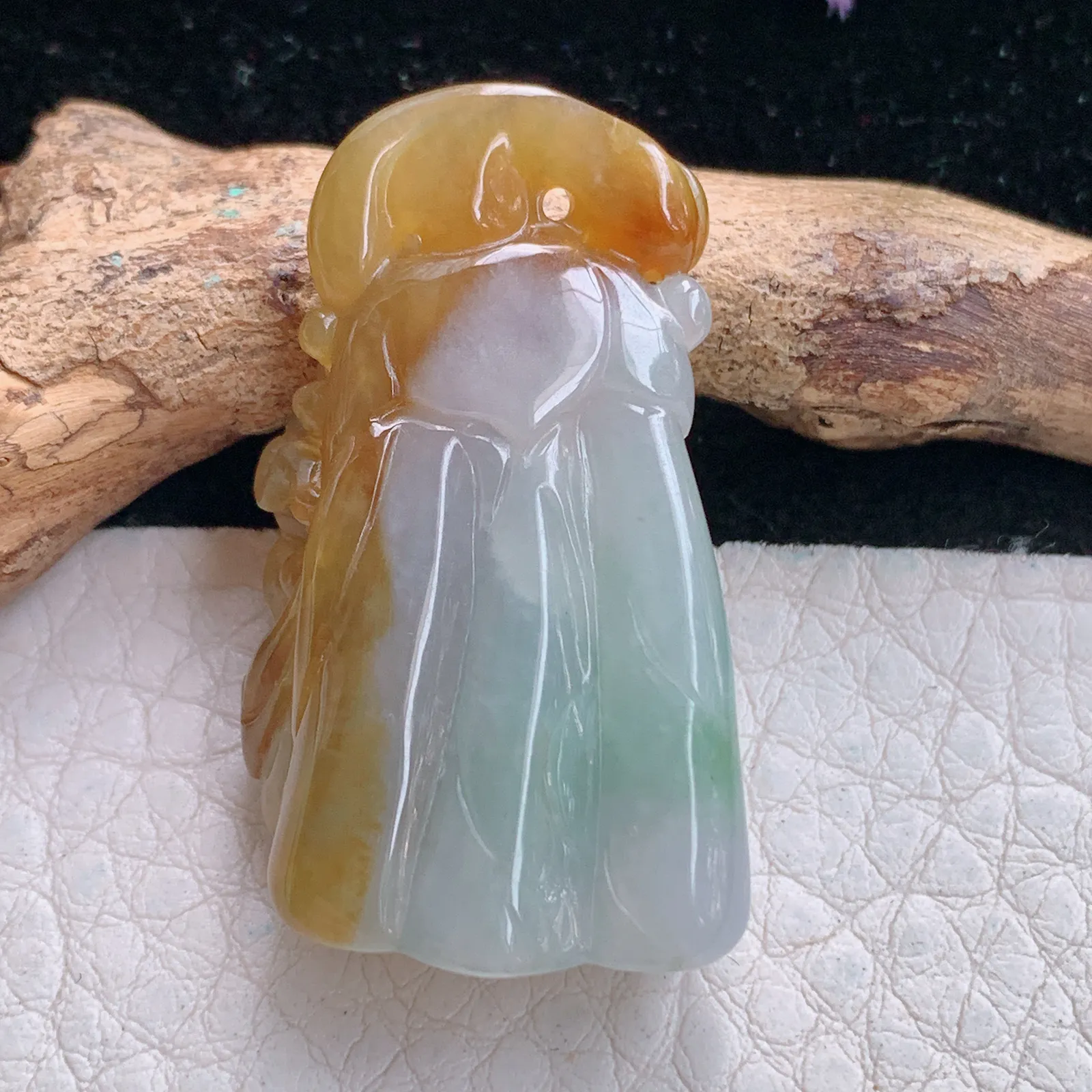 yn实拍36*19.8*12.5缅甸翡翠精雕冰双彩莲蓬 福气满满玉吊坠 玉挂坠