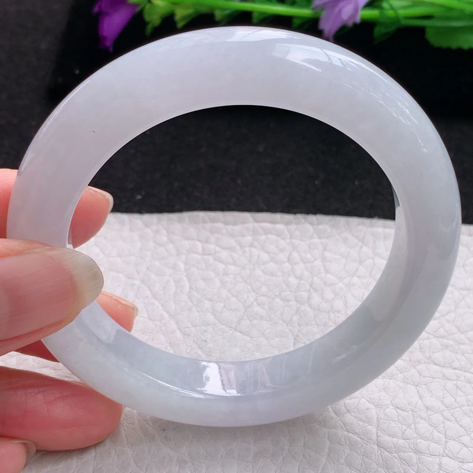 z实拍56*12*10平安镯 缅甸翡翠精美冰润白月光厚装宽边玉手镯 玉手环