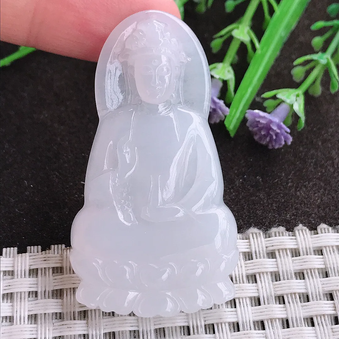 实拍A货翡翠50.5/28.2/5.5老坑秀气冰润观音菩萨吊坠翡翠玉牌挂件