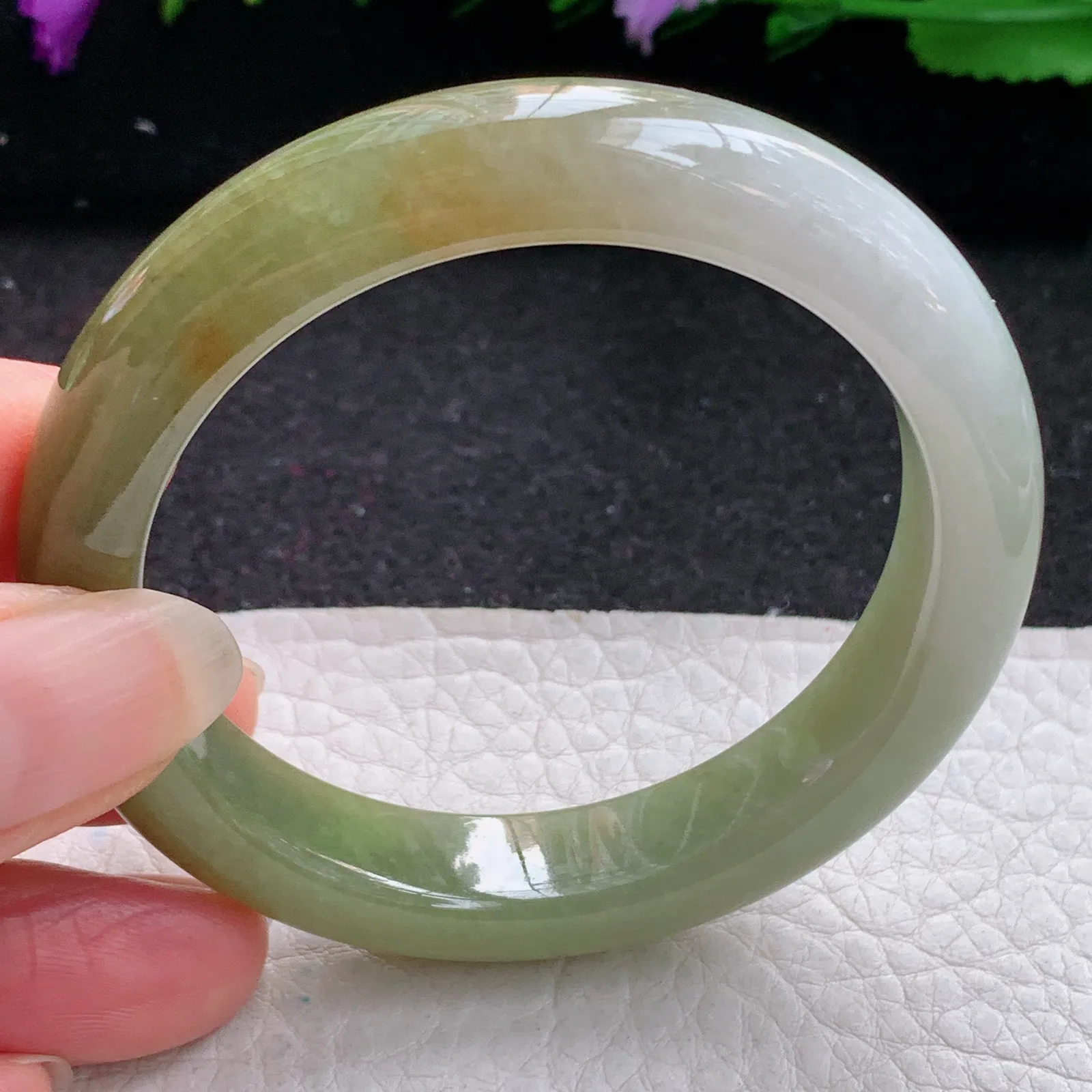 z小圈口51.8*11*8平安镯 缅甸翡翠精美冰双彩秀气宽边玉手镯 玉手环