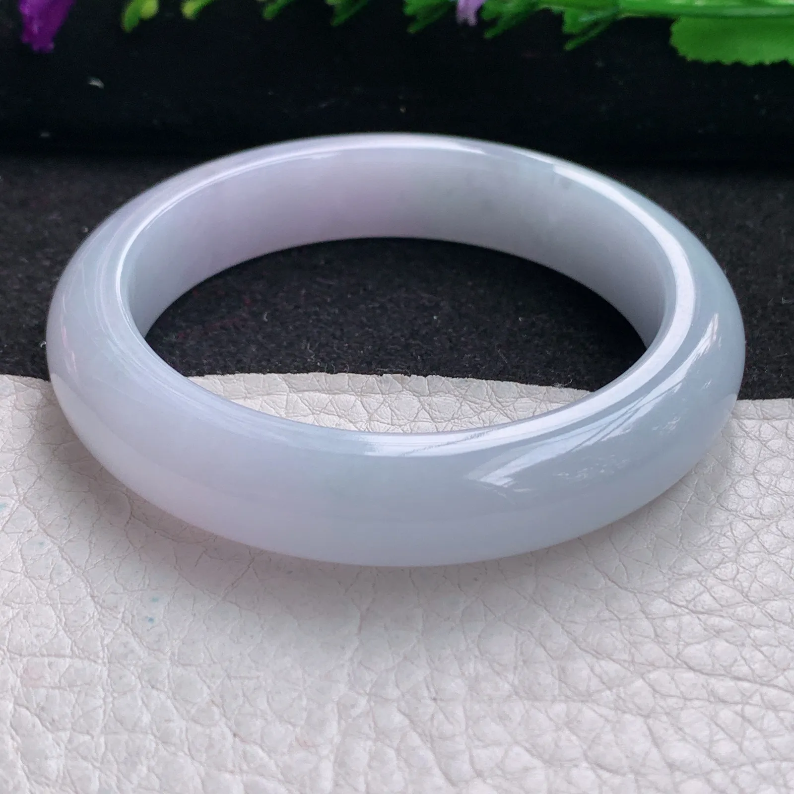 z实拍54.5*12.2*8.5平安镯 缅甸翡翠精美冰润淡紫厚装宽边玉手镯 玉手环