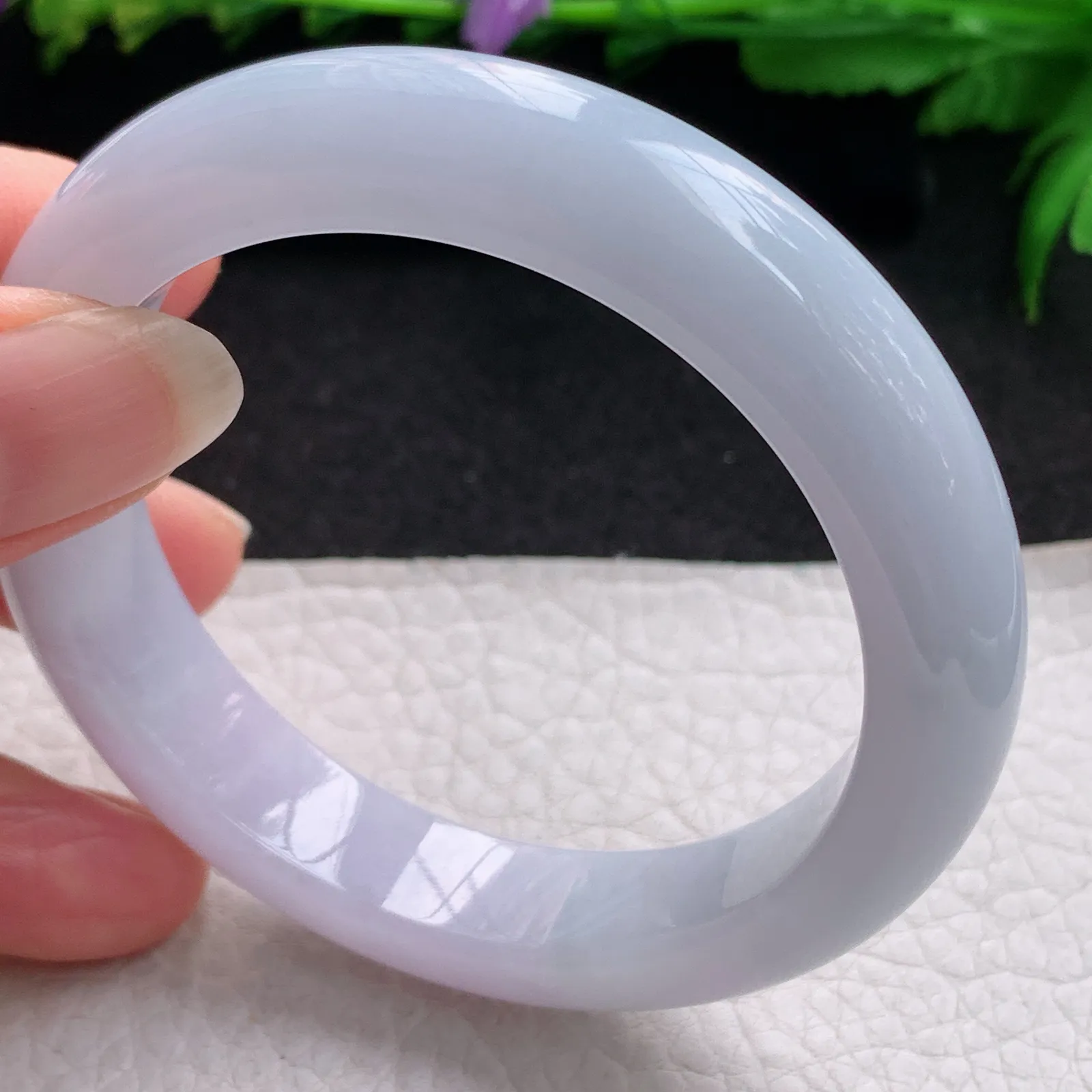 z实拍54.5*12.2*8.5平安镯 缅甸翡翠精美冰润淡紫厚装宽边玉手镯 玉手环