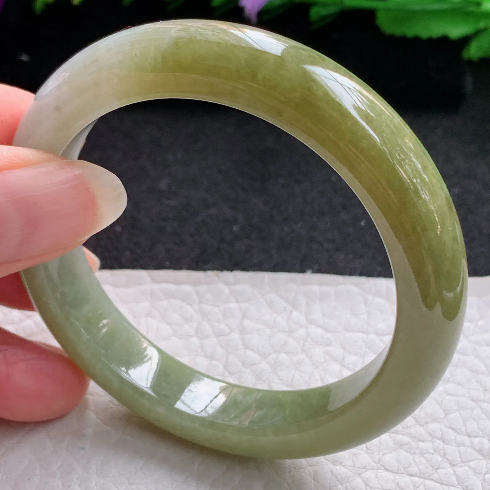z小圈口51.8*11*8平安镯 缅甸翡翠精美冰双彩秀气宽边玉手镯 玉手环
