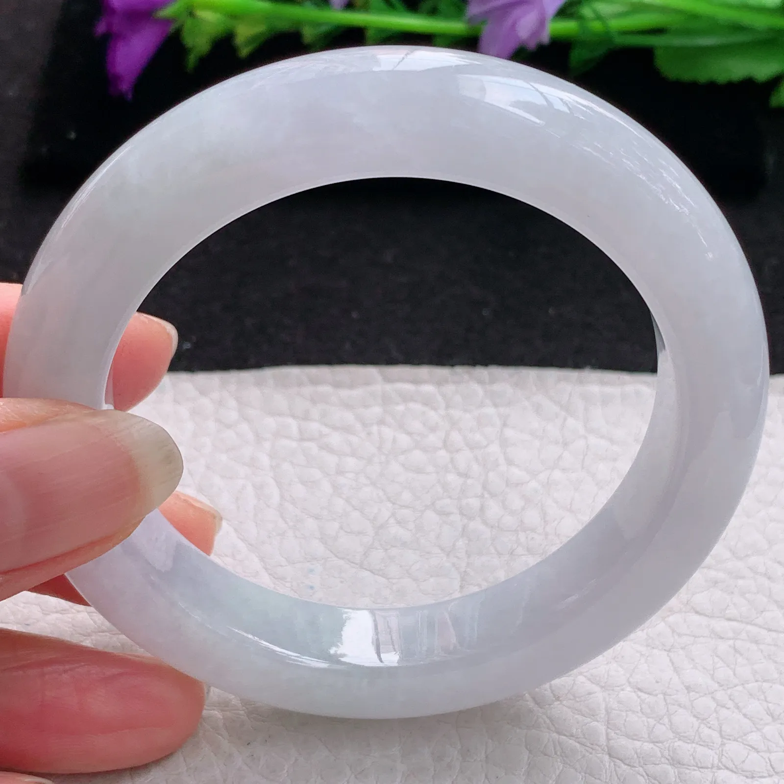 z实拍56*12*10平安镯 缅甸翡翠精美冰润白月光厚装宽边玉手镯 玉手环