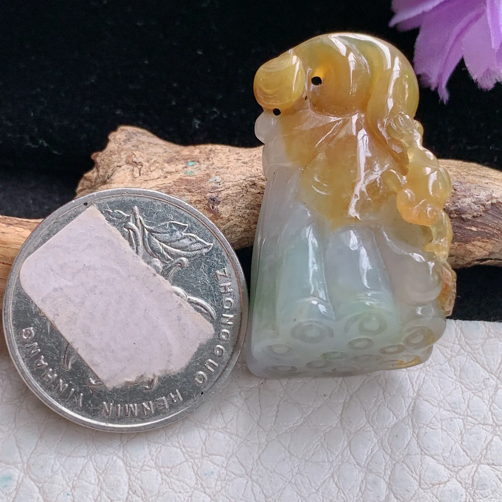 yn实拍36*19.8*12.5缅甸翡翠精雕冰双彩莲蓬 福气满满玉吊坠 玉挂坠