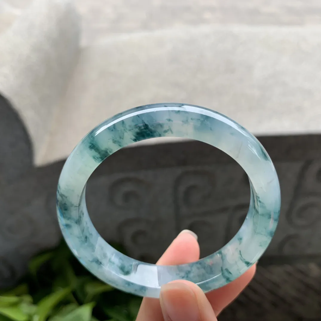 小圈口53.6-12-7.6 【冰种飘花正圈手镯】正圈53 54可戴