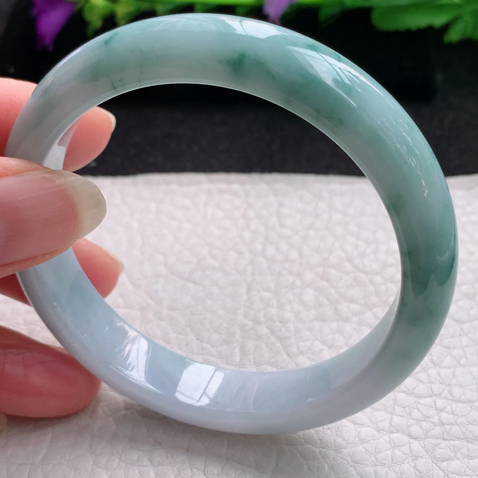 js实拍56.5*12.5*7.5平安镯 缅甸翡翠精美水润飘花宽边玉手镯 玉手环