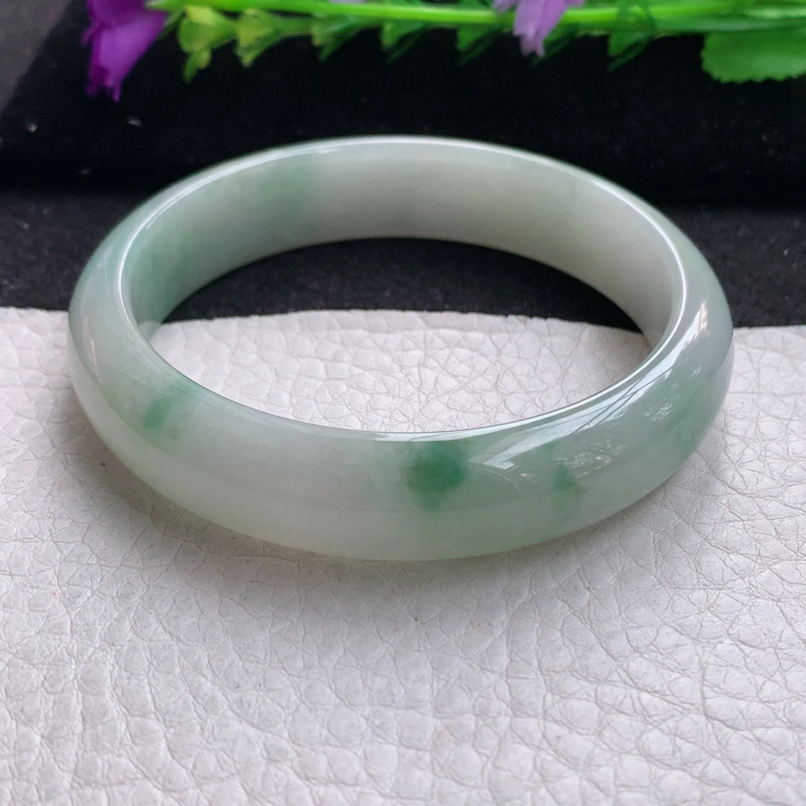 js实拍58.3*13.8*7.2平安镯 缅甸翡翠精美水润飘花宽边玉手镯 玉手环