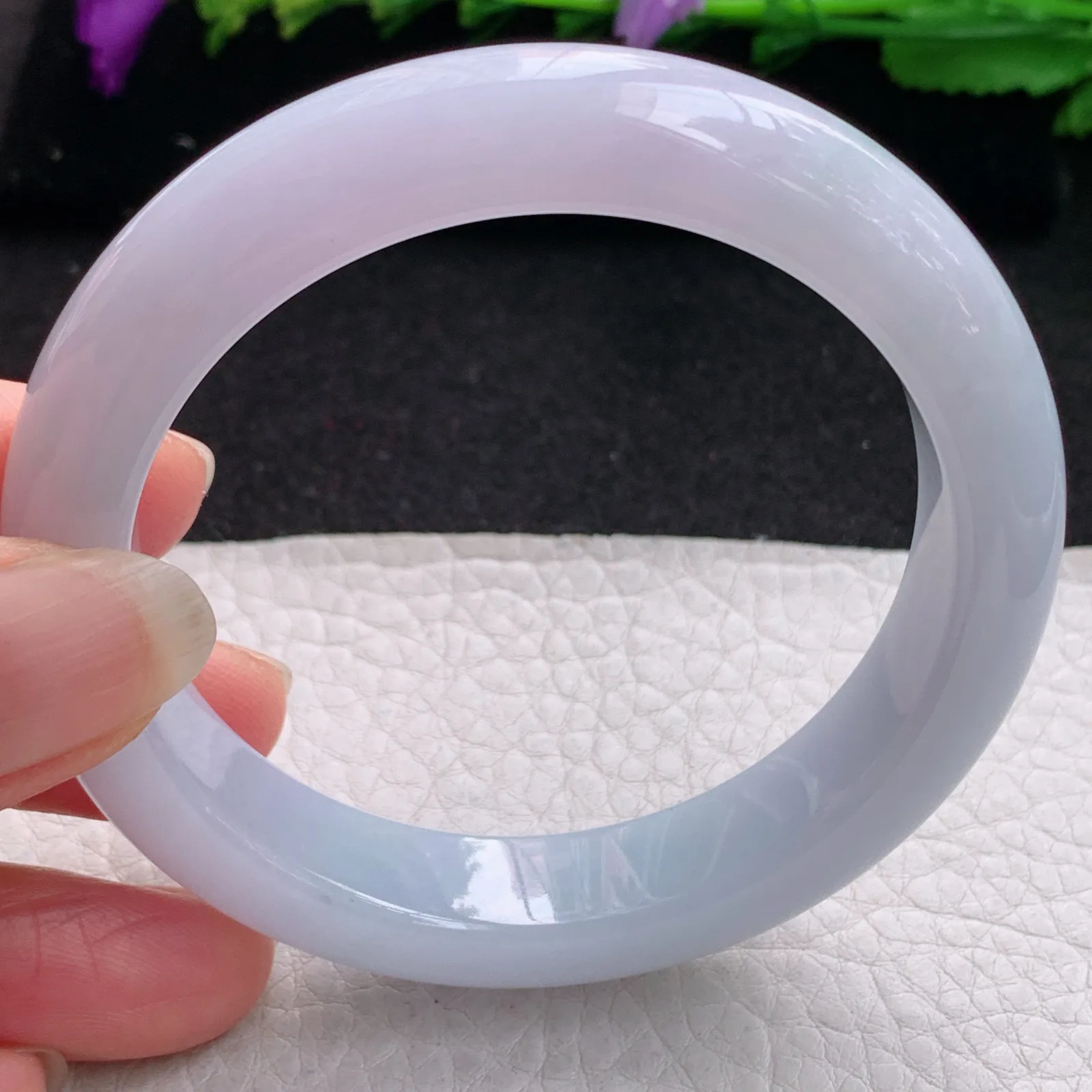 z实拍54.5*12.2*8.5平安镯 缅甸翡翠精美冰润淡紫厚装宽边玉手镯 玉手环