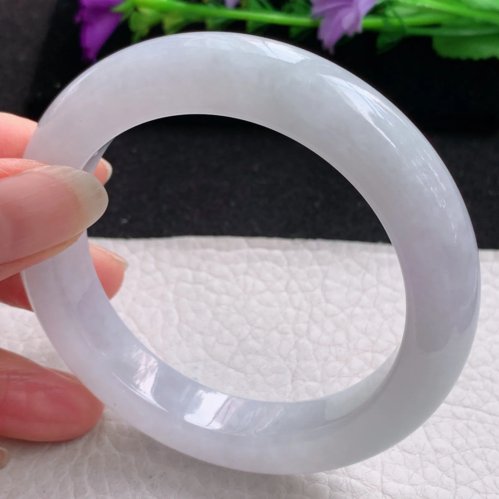 z实拍56*12*10平安镯 缅甸翡翠精美冰润白月光厚装宽边玉手镯 玉手环