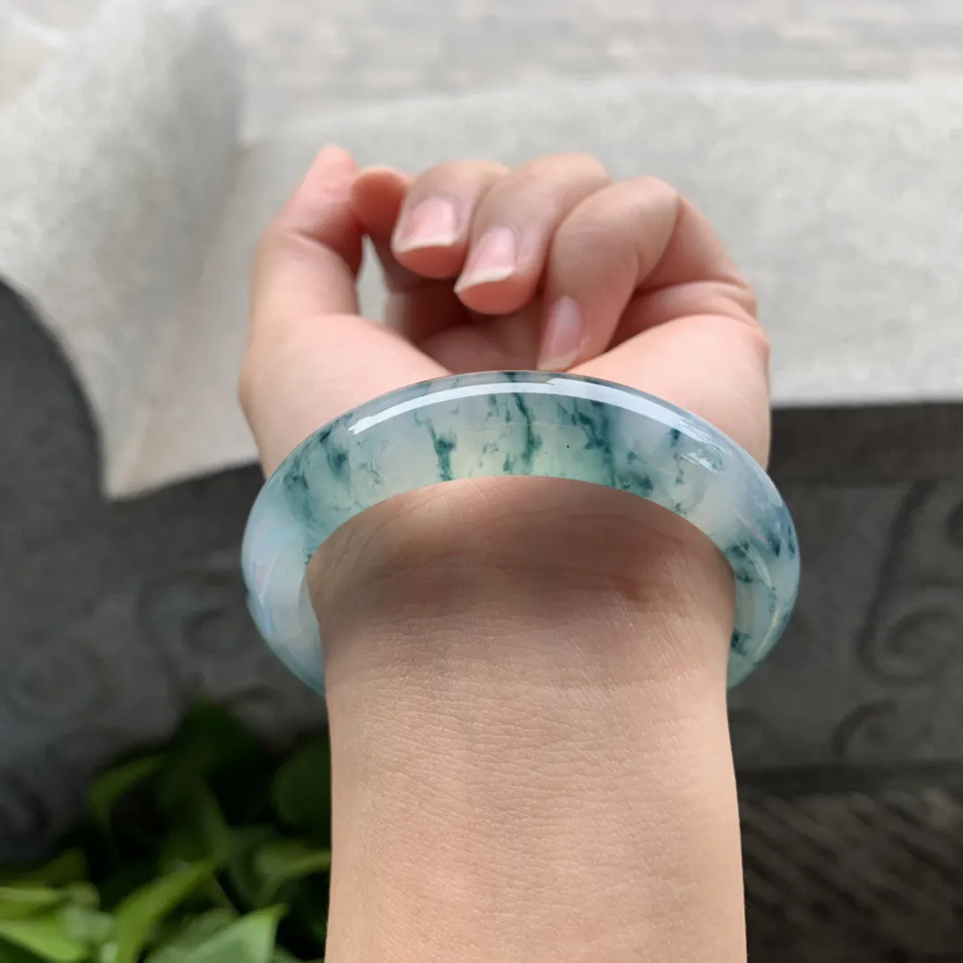 小圈口53.6-12-7.6 【冰种飘花正圈手镯】正圈53 54可戴