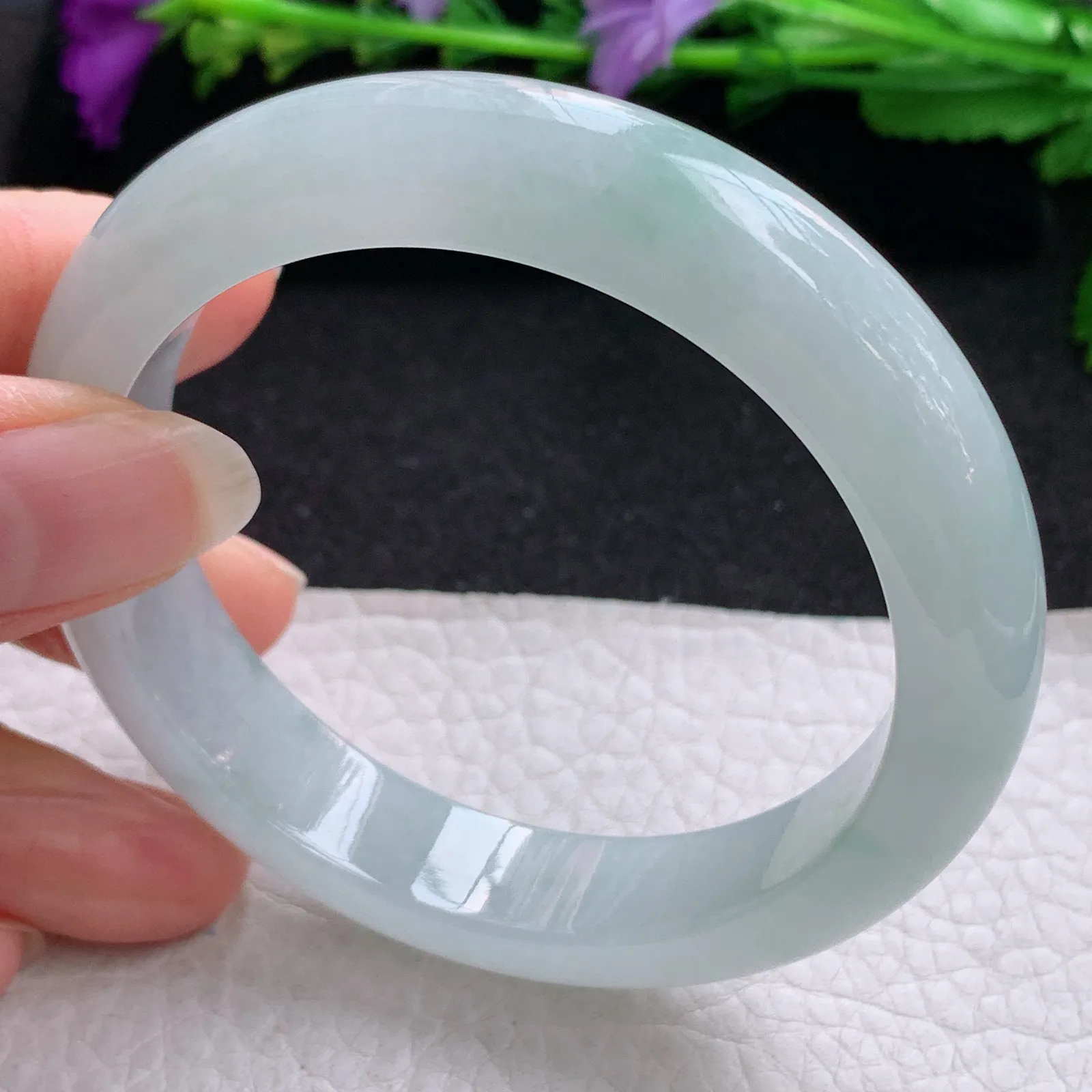 nr实拍56*12.5*8.5平安镯 缅甸翡翠a货玉手镯冰胶飘花宽边玉手环