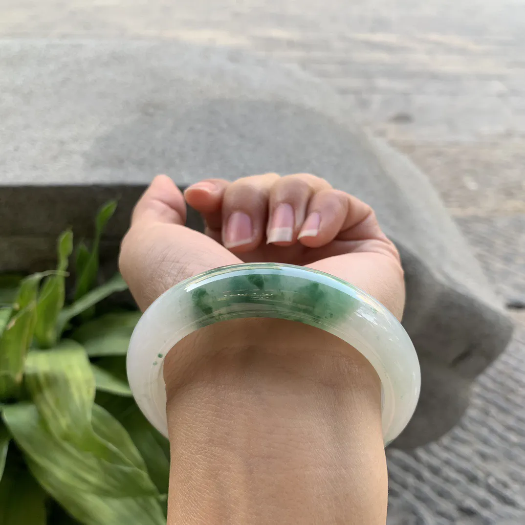 圈口55.8-13-9.2 【冰飘绿花正圈手镯】正圈55 56可戴