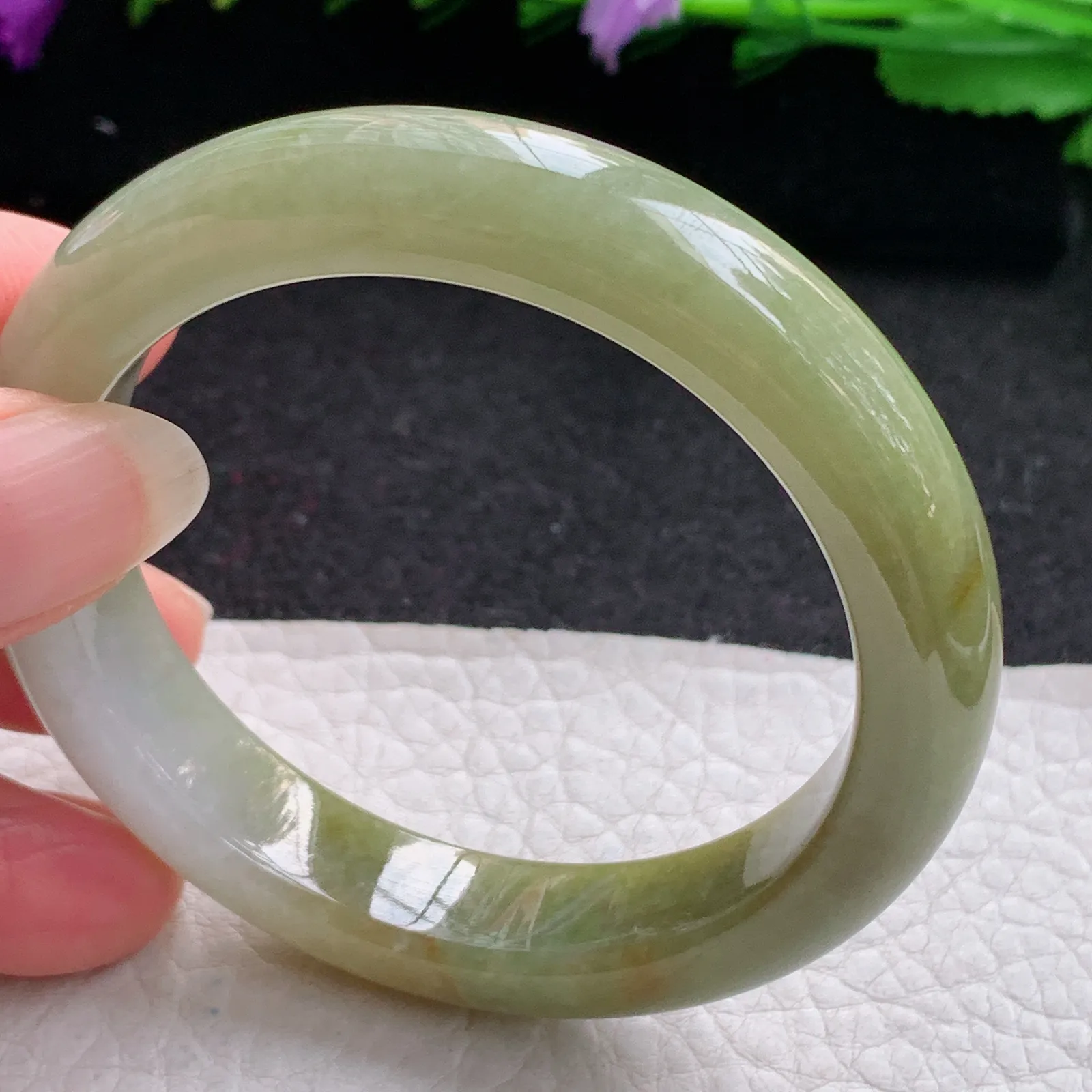 z小圈口51.8*11*8平安镯 缅甸翡翠精美冰双彩秀气宽边玉手镯 玉手环