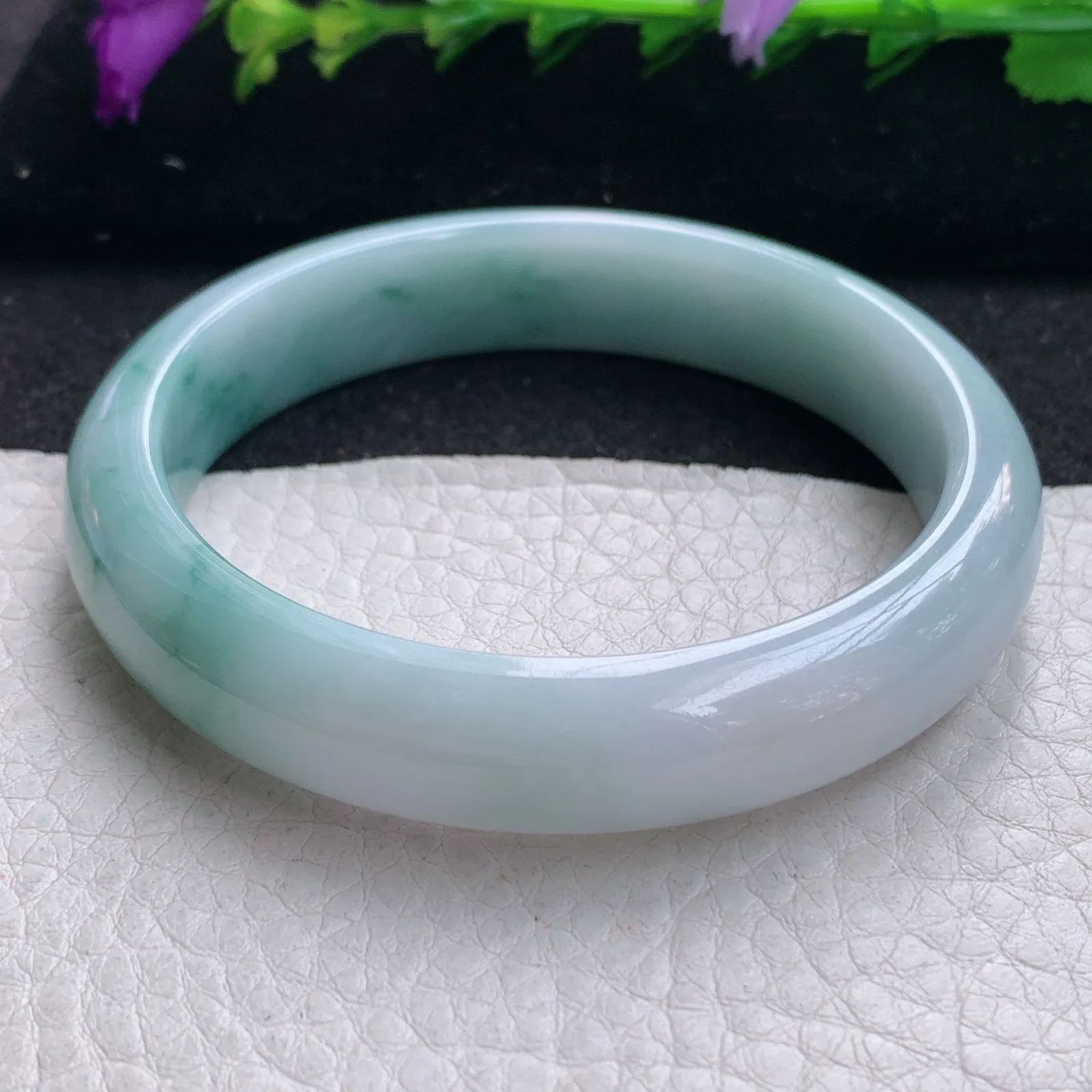 js实拍56.5*12.5*7.5平安镯 缅甸翡翠精美水润飘花宽边玉手镯 玉手环