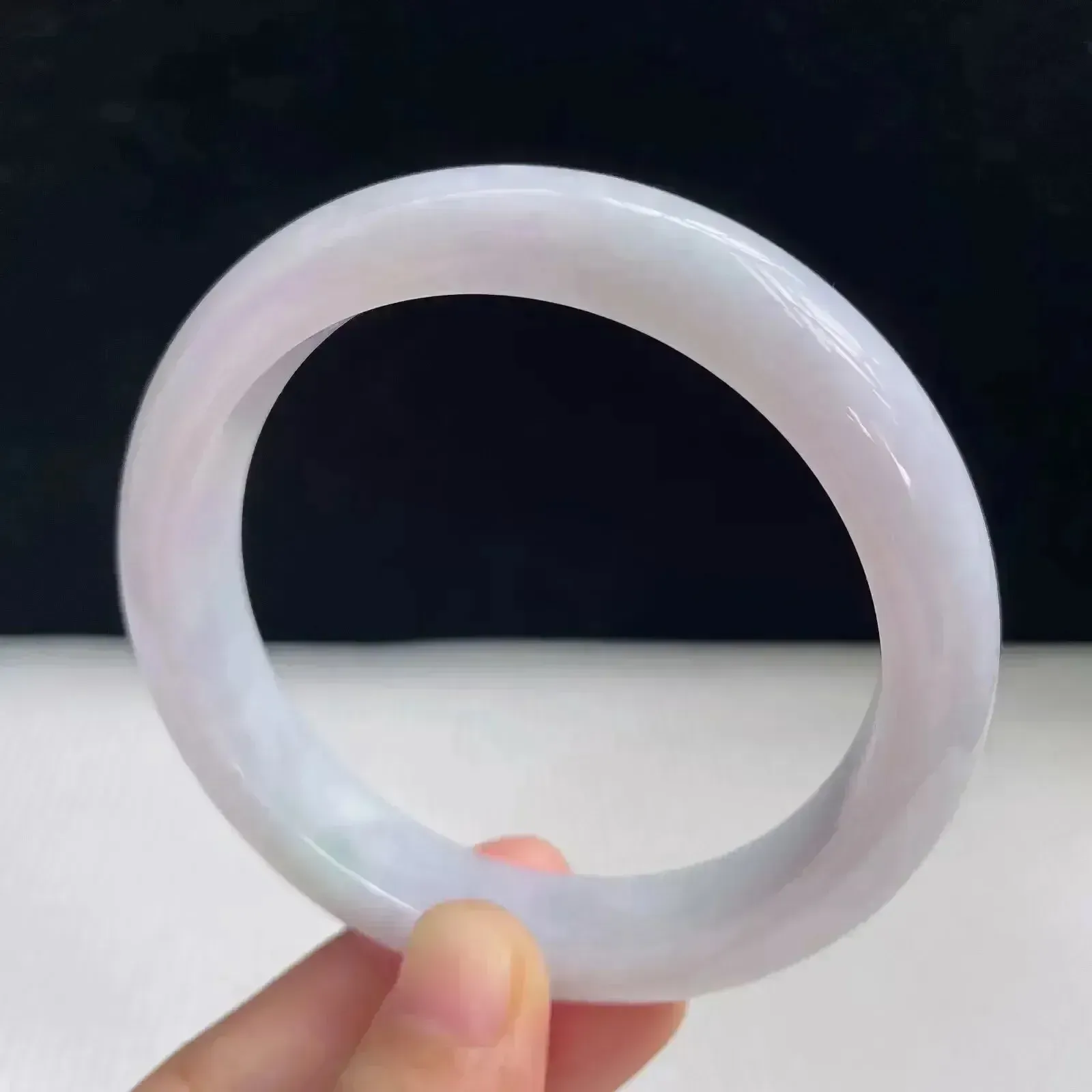 天然翡翠A货淡紫罗兰好种水58mm正圈手镯57.22克