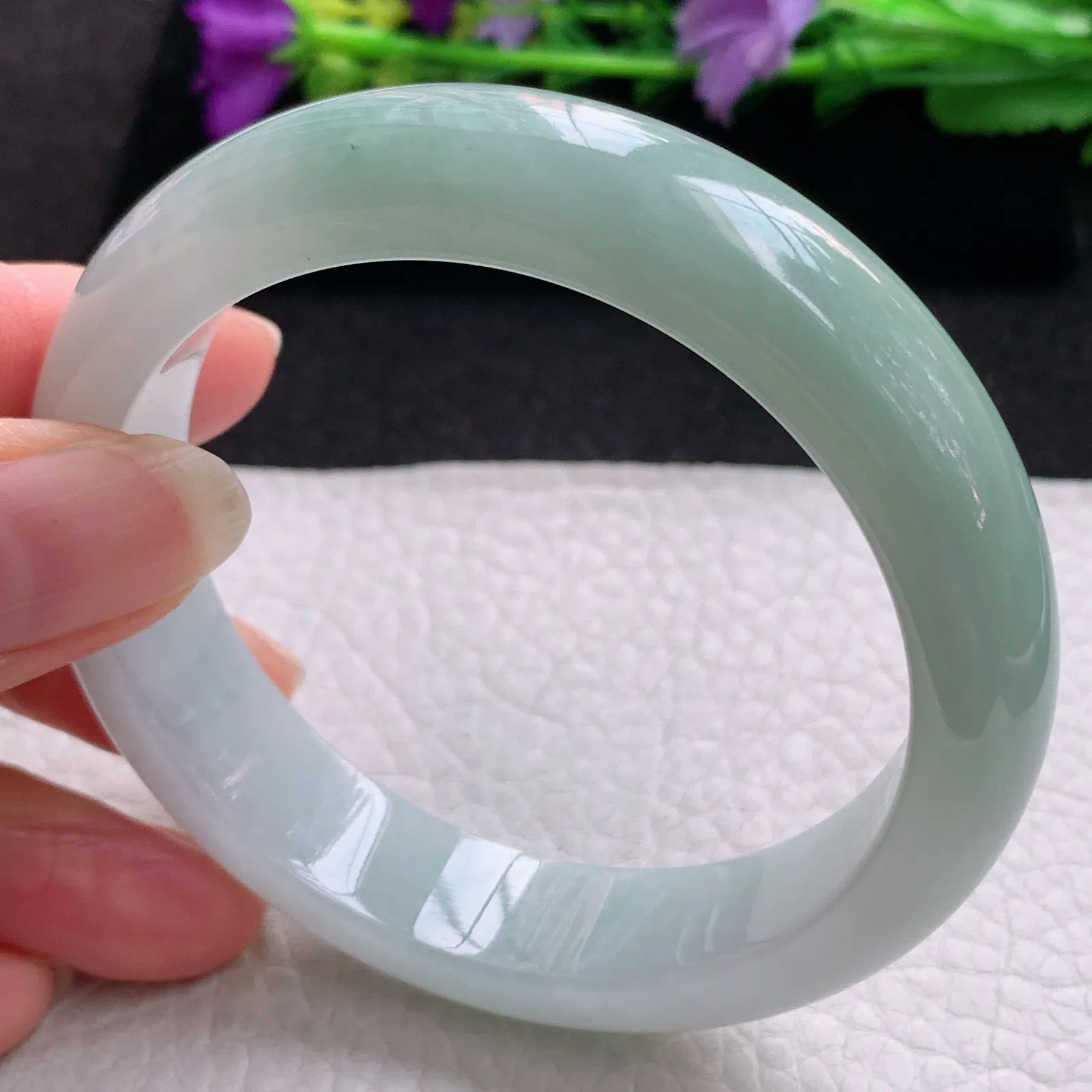 js实拍58.5*13.9*872平安镯 缅甸翡翠精美水润半山水厚装宽边玉手镯 玉手环