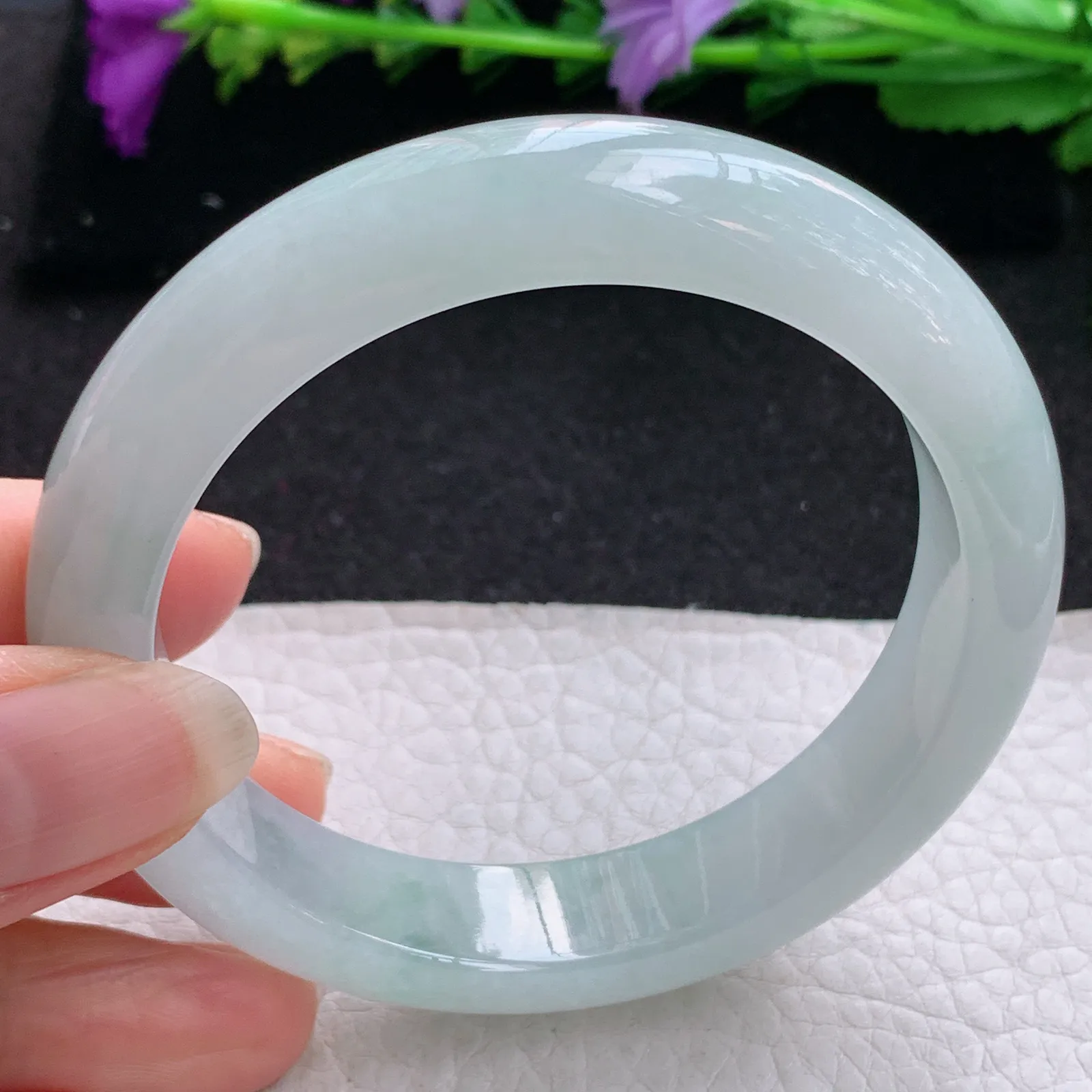 nr实拍56*12.5*8.5平安镯 缅甸翡翠a货玉手镯冰胶飘花宽边玉手环