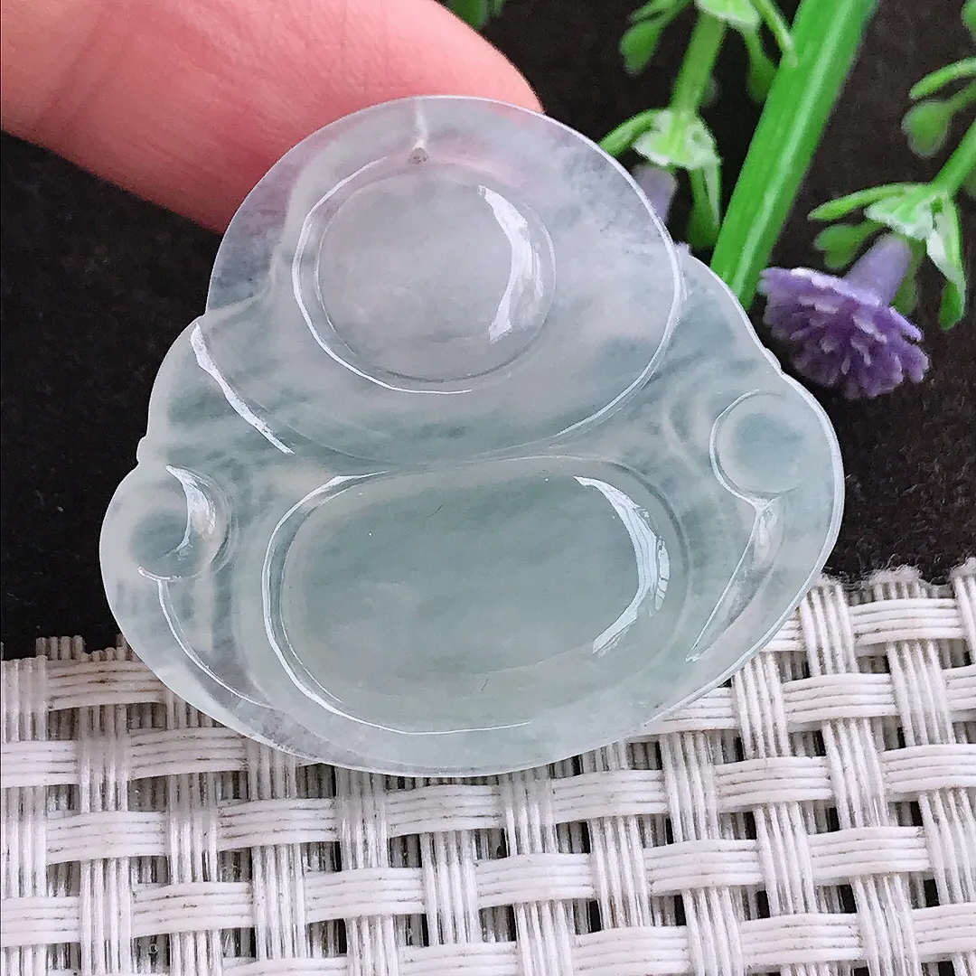 实拍A货翡翠33.6/36.8/5.9老坑冰胶果冻佛公吊坠翡翠玉佛挂件