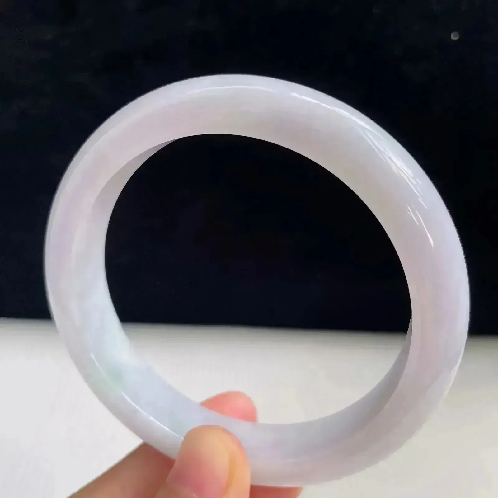 天然翡翠A货淡紫罗兰好种水58mm正圈手镯57.22克