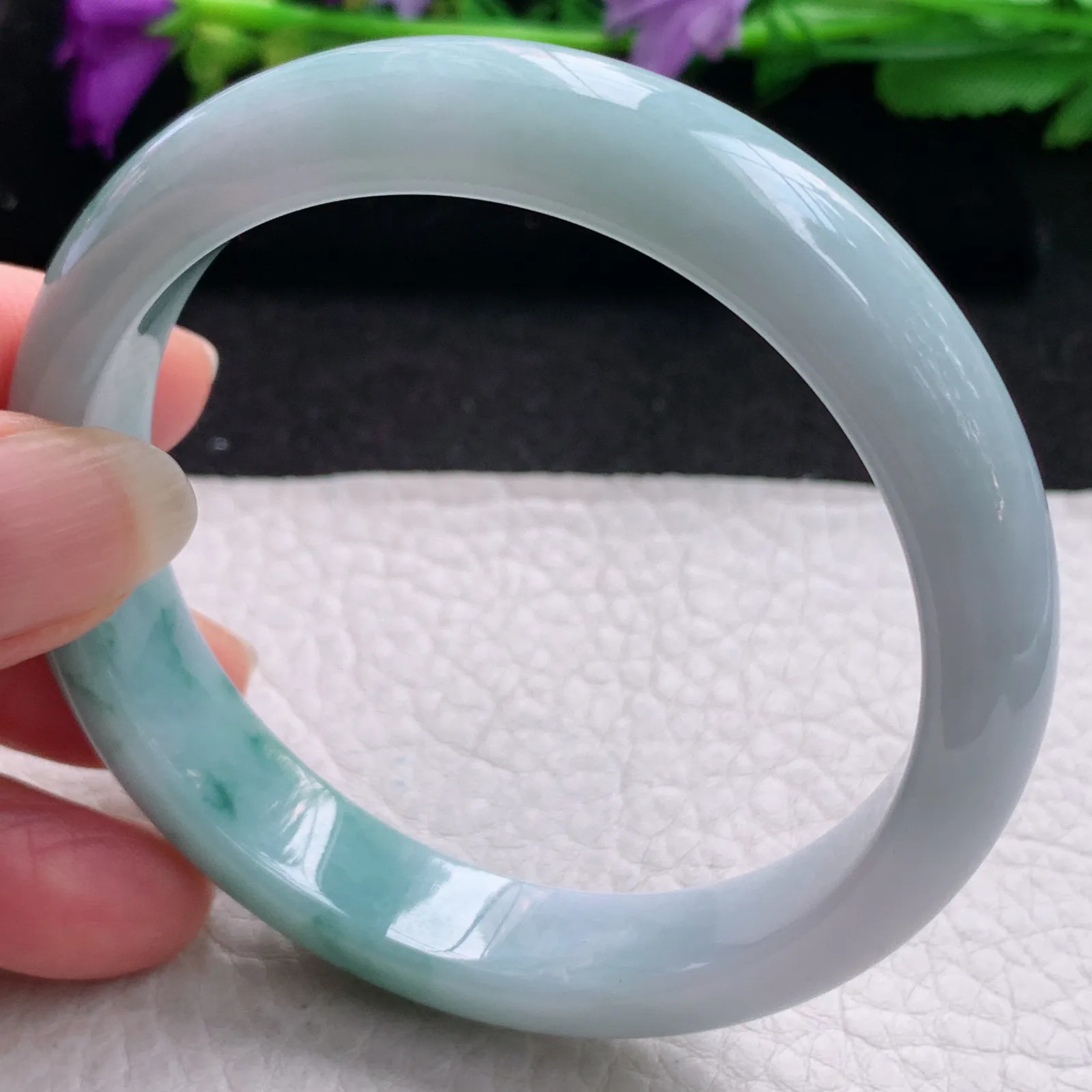 js实拍56.5*12.5*7.5平安镯 缅甸翡翠精美水润飘花宽边玉手镯 玉手环