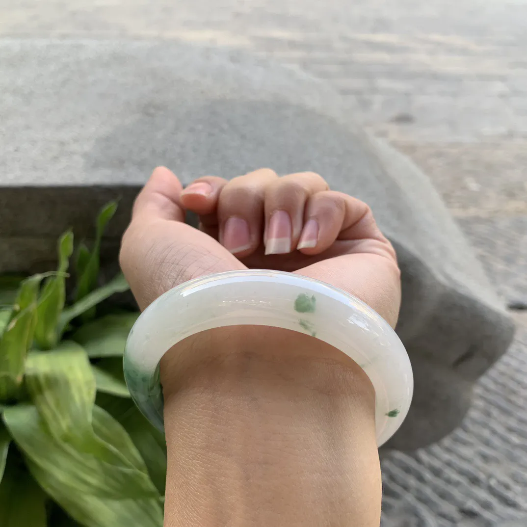 圈口55.8-13-9.2 【冰飘绿花正圈手镯】正圈55 56可戴