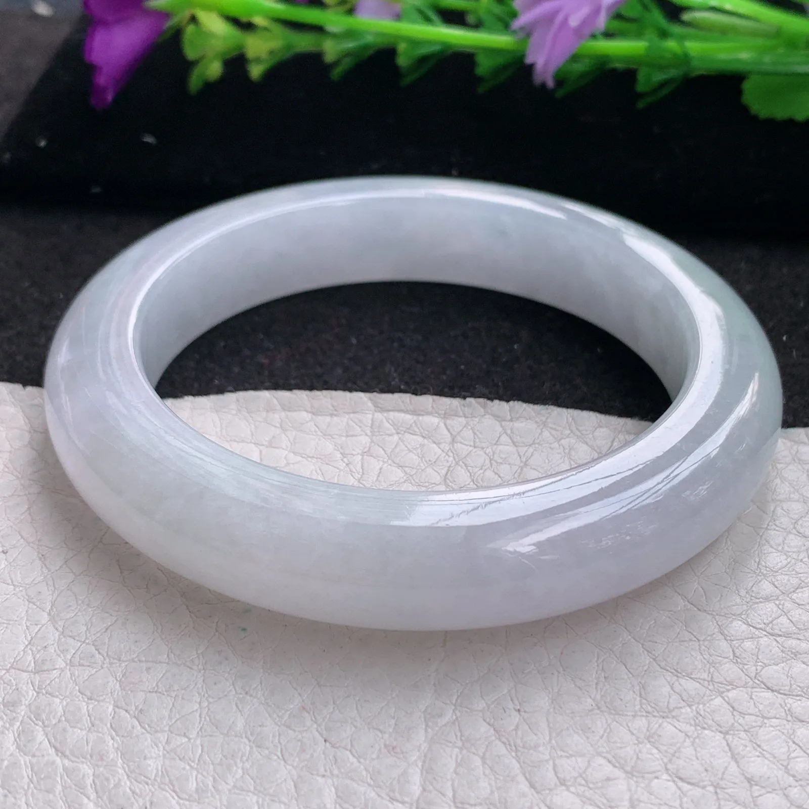 z实拍56*12*10平安镯 缅甸翡翠精美冰润白月光厚装宽边玉手镯 玉手环