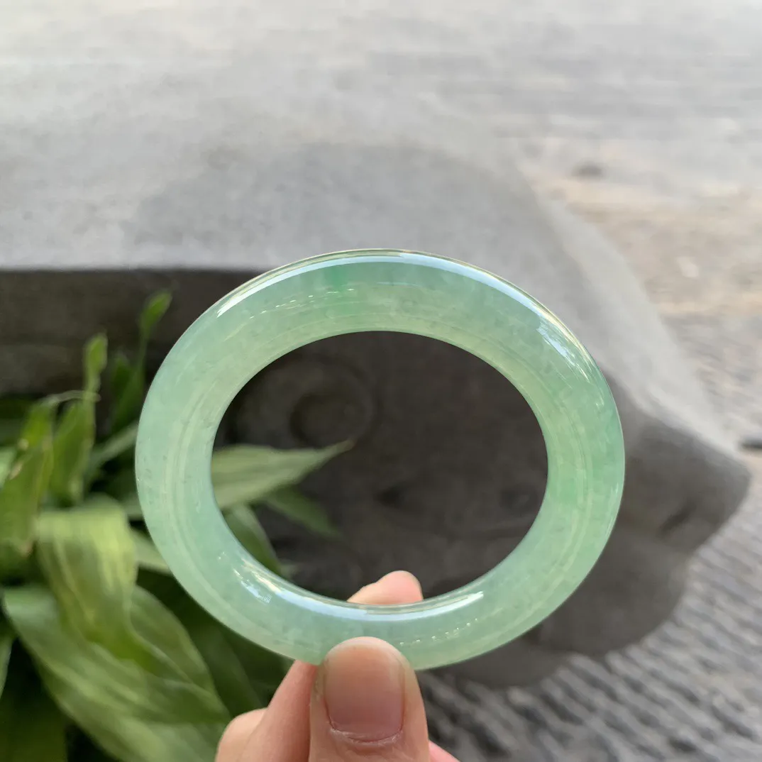 小圈口51.3-10.7 【冰绿圆条手镯】圆条51 52可戴
