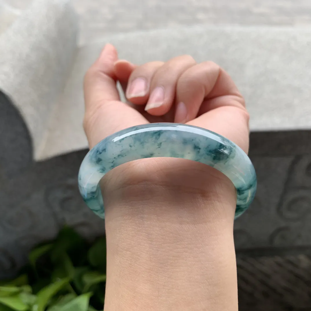 小圈口53.6-12-7.6 【冰种飘花正圈手镯】正圈53 54可戴